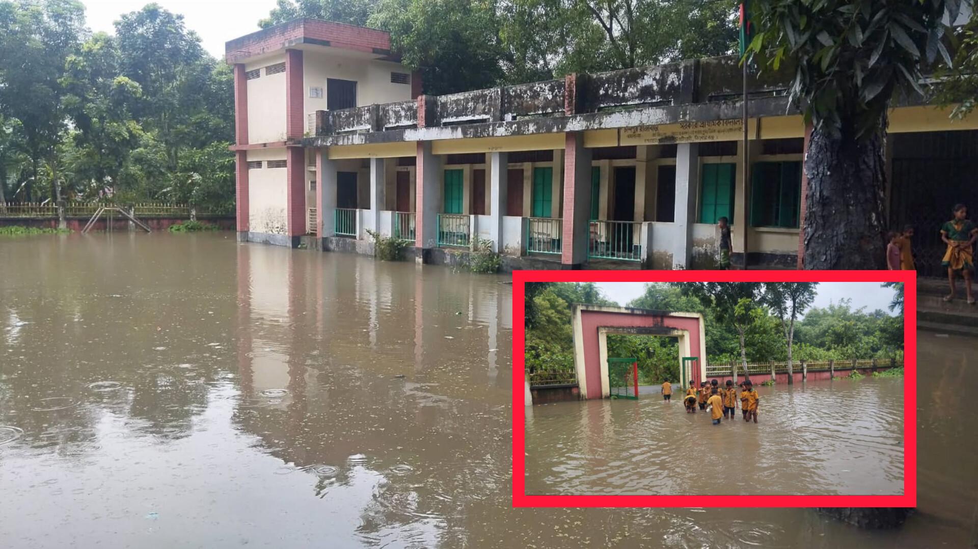 কটিয়াদীতে জলাবদ্ধতায় বিপর্যস্ত চান্দপুর হাজীবাড়ি প্রাথমিক বিদ্যালয়: ৯ বছর ধরে নেই প্রধান শিক্ষক