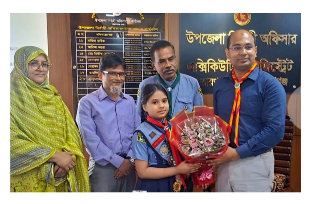 জাতীয় পর্যায়ে শ্রেষ্ঠ কাব স্কাউট এর গৌরব অর্জন করায় অবন্তিকা দত্তকে সদর ইউএনও’র অভিনন্দন