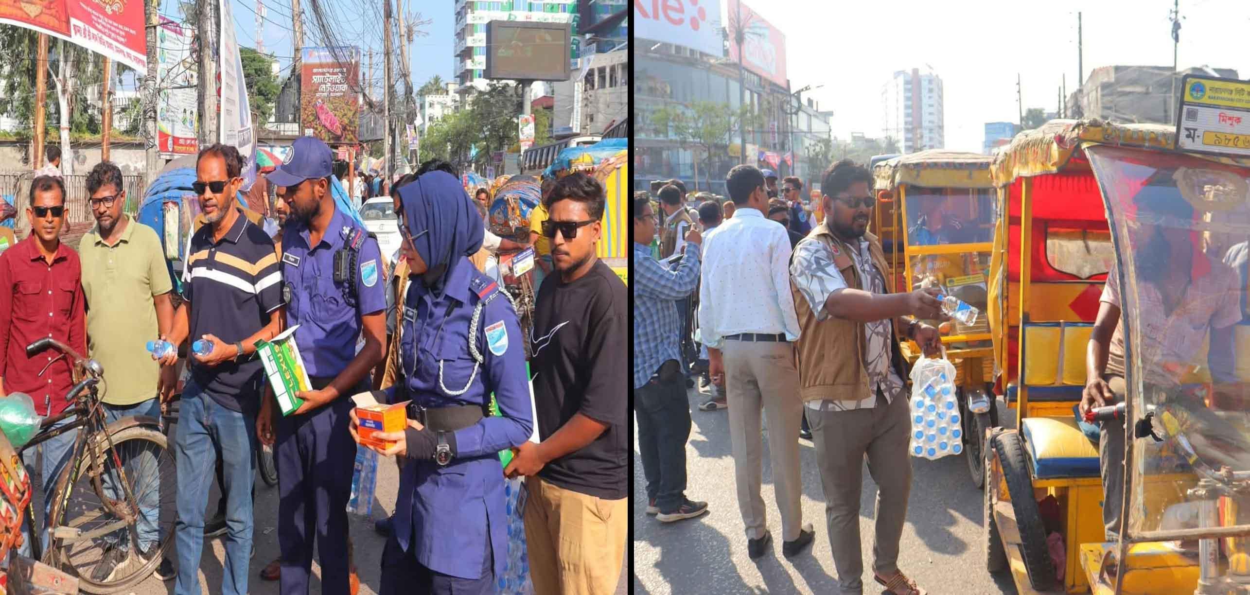 তীব্র গরমে মানবিক ডিসি রায়হান কবির, জনসাধারণের মাঝে পানি-স্যালাইন ও বিস্কুট বিতরণ