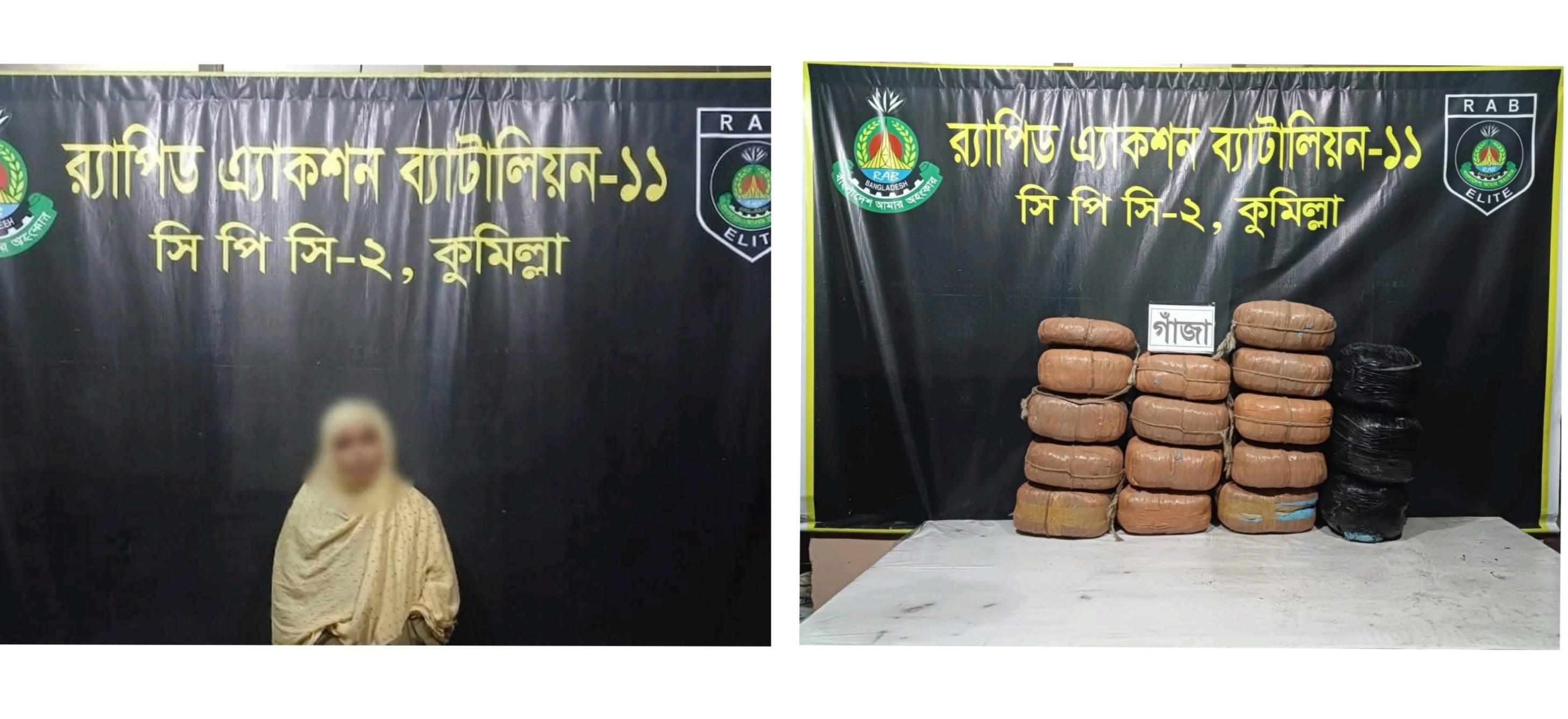 র‍্যাপিড অ্যাকশন ব্যাটালিয়ন-১১-এর অভিযানে ৬৭ কেজি গাঁজাসহ নারী মাদক ব্যবসায়ী গ্রেফতার